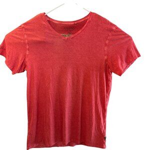 GUESS Los Angeles Shirt Mens Large Red V Neck Pima Cotton Short Sleeve Tee Soft